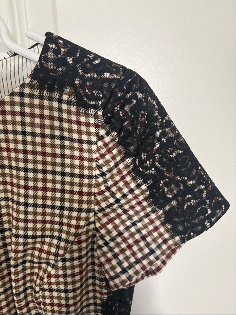 Brooks Brothers Black and Brown Gingham Lace-Trim Midi Dress - Picture 3 of 4